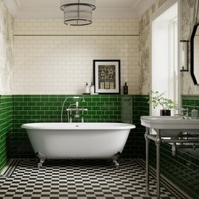Windsor Balmoral Green Gloss 7.5x15cm and Antique White wall tiles Ts&Cs: Always use product link for digital use