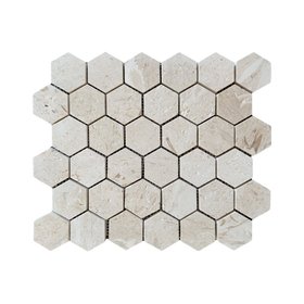 Shellstone Brushed Limestone 48mm Hexagon Mosaic Wall & Floor Tile
