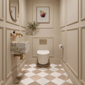 Lapicida Rosa Andalucia And Macael White Chequer Tumbled 30 x 30cm Floor Tile from Hyperion Tiles