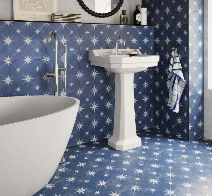 Vincent Navy Blue Patterned Vitrified Ceramic tiles - TS&Cs: Always use product link
