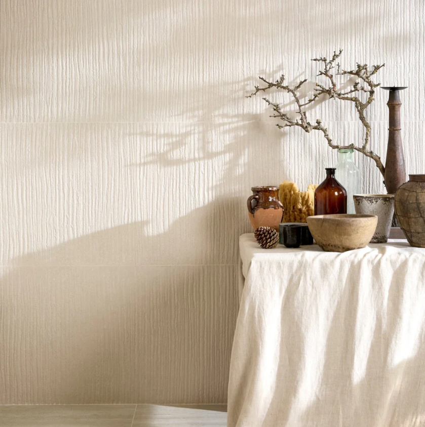 Plastercraft Linea Mano Porcelain Ecru Textured tiles