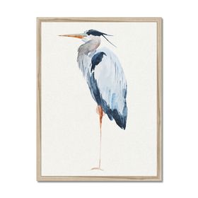 Heron Resting Painting | Vintage Bird Print - Natural Frame