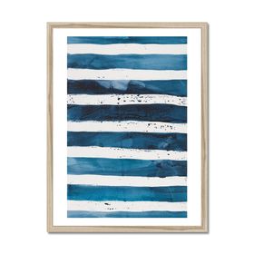 Sea Blue Wave Art 2| Abstract Lines Painting  - Framed