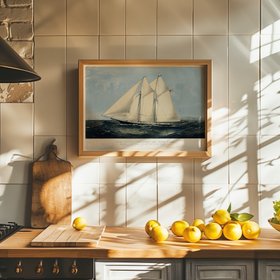 Vintage Ship Print - Sappho Sailing Yacht Art Print - Natural Frame