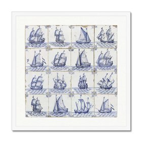 Vintage Ship Art - Vintage Delft-style Ship Tile Print - White Frame