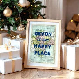 Custom Map Print for Any Location - Personalised Vintage Map Print - Blue Font - Natural Frame