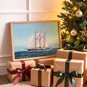 Vintage Ship Print - Henrietta Sailing Yacht Art Print - Natural Frame