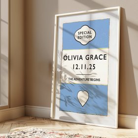 Custom Baby Name Print - Cornish Blue - White Frame