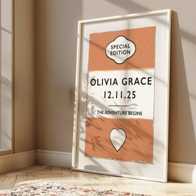 Custom Baby Name Print - Orange - White Frame