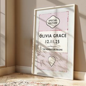 Custom Baby Name Print - Pink - White Frame