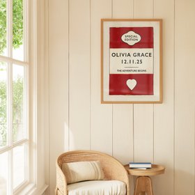 Custom Baby Name Print - Red- Natural Frame