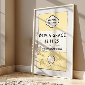Custom Baby Name Print - Yellow - White Frame