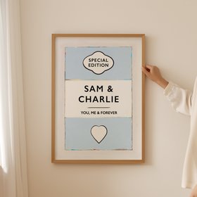 Custom Couple Print - Sky Blue - Natural Frame