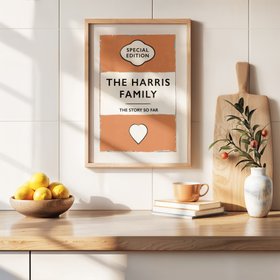 Custom Family Name Print - Orange - Natural Frame