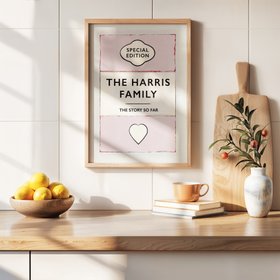 Custom Family Name Print - Pink - Natural Frame