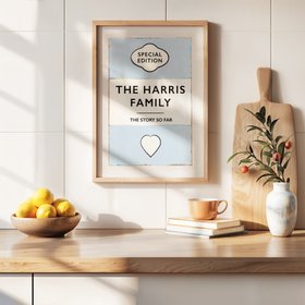 Custom Family Name Print - Sky Blue - Natural Frame