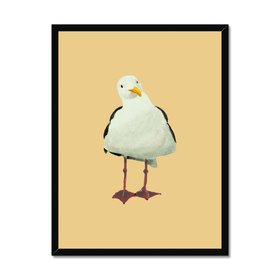 Seagull Painting - Bird Art Print - Yellow Sand - Black Framed
