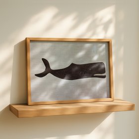 Weathervane Whale Art - Vintage Whale Print - Grey - Natural Framed