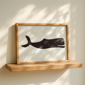 Weathervane Whale Art - Vintage Whale Print - Paper Background - Natural Framed