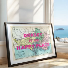 Custom Map Print for Any Location - Personalised Vintage Map Print - Pink Font - Black Frame