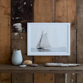 Sailing Yacht Painting - Vintage Sailing Boat Print - White Frame