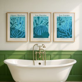 Les Oursins - Blue Sea Urchin Art Print - Coastal Wall Art - Natural Frame