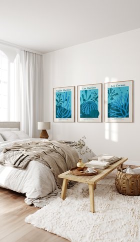 Les Oursins - Blue Sea Urchin Art Print - Coastal Wall Art - Natural Frame
