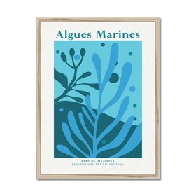 Algues Marines - Blue Seaweed Art Print - Coastal Wall Art - Natural Frame