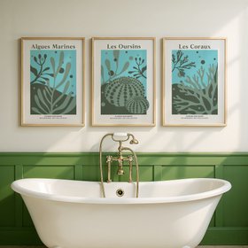 Les Oursins - Sage Green Sea Urchin Art Print - Coastal Wall Art - Natural Frame