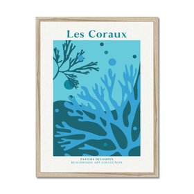 Les Coraux - Blue Coral Art Print - Coastal Wall Art - Natural Frame