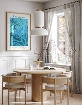 Les Coraux - Blue Coral Art Print - Coastal Wall Art - Natural Frame