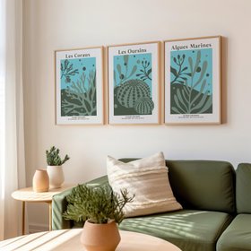 Les Oursins - Sage Green Sea Urchin Art Print - Coastal Wall Art - Natural Frame