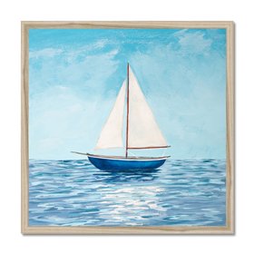 Blue Horizon Sailing Boat Painting  - Natural Frame