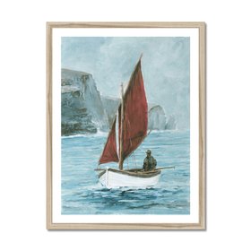 Cornish Crabber Boat Painting - Natural Frame