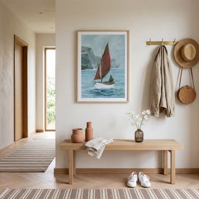 Cornish Crabber Boat Painting - Natural Frame
