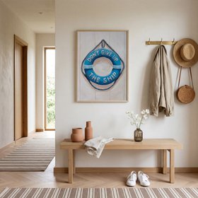 Don’t Give Up The Ship Life Buoy Painting - Natural Frame