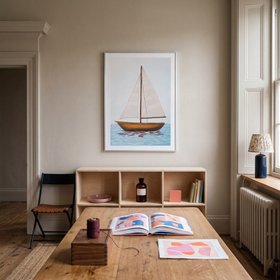 White Sails Boat Painting - Natural Frame