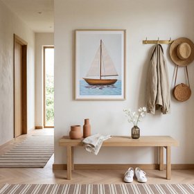 White Sails Boat Painting - Natural Frame