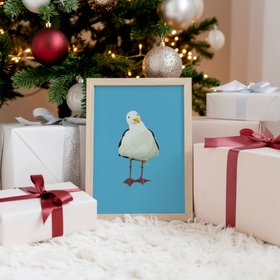 Seagull Painting - Bird Art Print -  Natural Frame