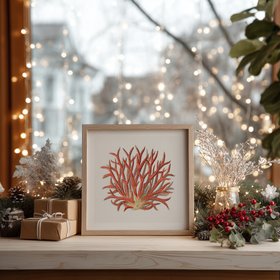 Reef Coral No 4 - Vintage Coral Print Wall Art - Square - Natural Frame