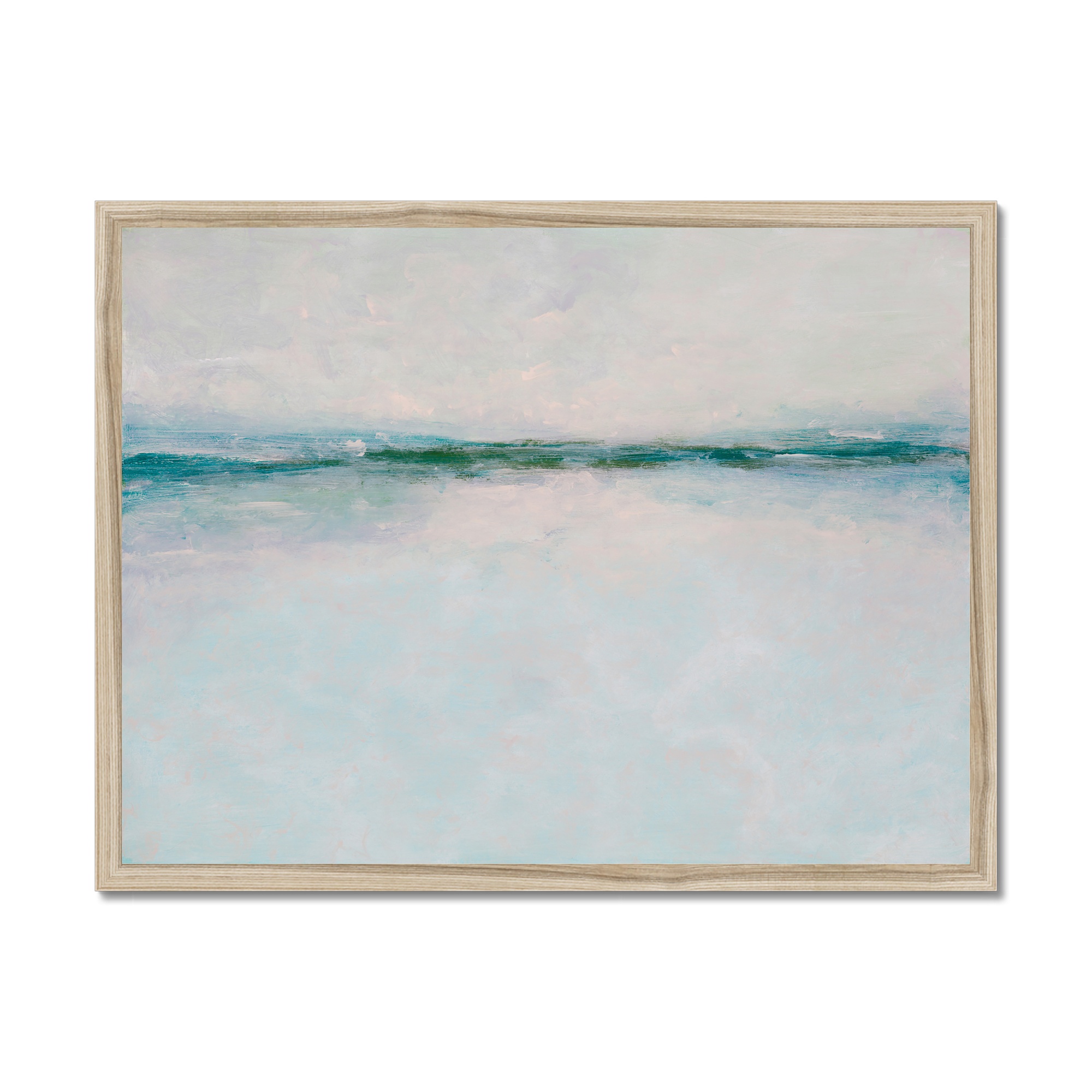 Tide Beach Painting | Aqua | Abstract Sea Painting - Natural Frame