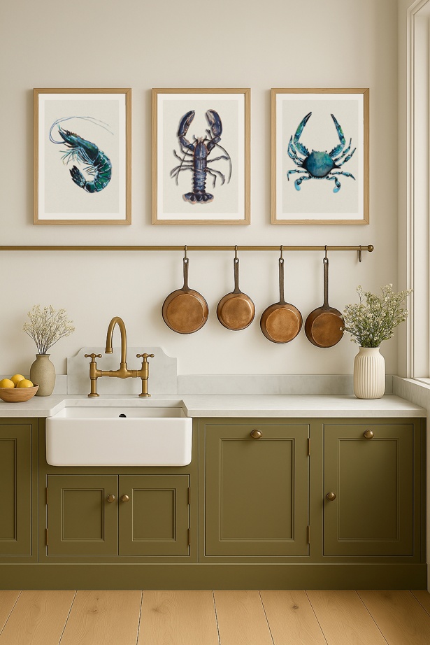 Set of Shellfish Art Prints - Perfect Art for Your Kitchen - Natural Frame