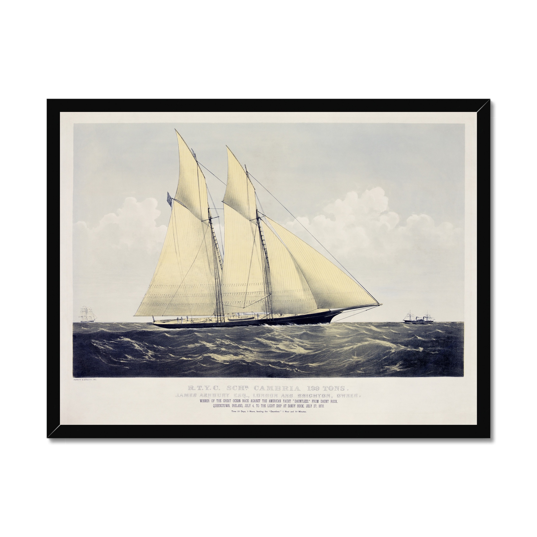 Vintage Ship Print - Cambria Sailing Yacht Art Print - Black Frame