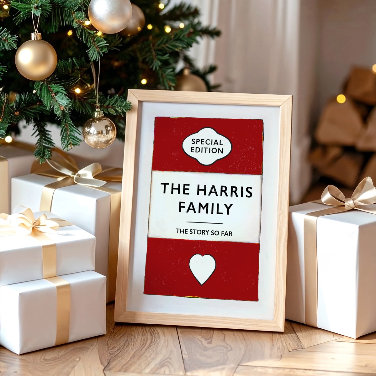 Custom Family Name Print - Red - Natural Frame