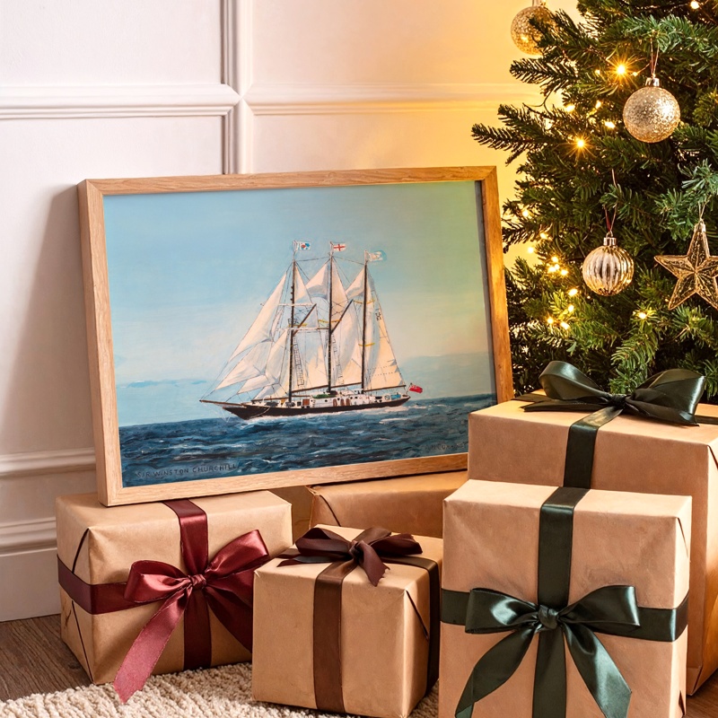 Vintage Ship Print - Henrietta Sailing Yacht Art Print - Natural Frame