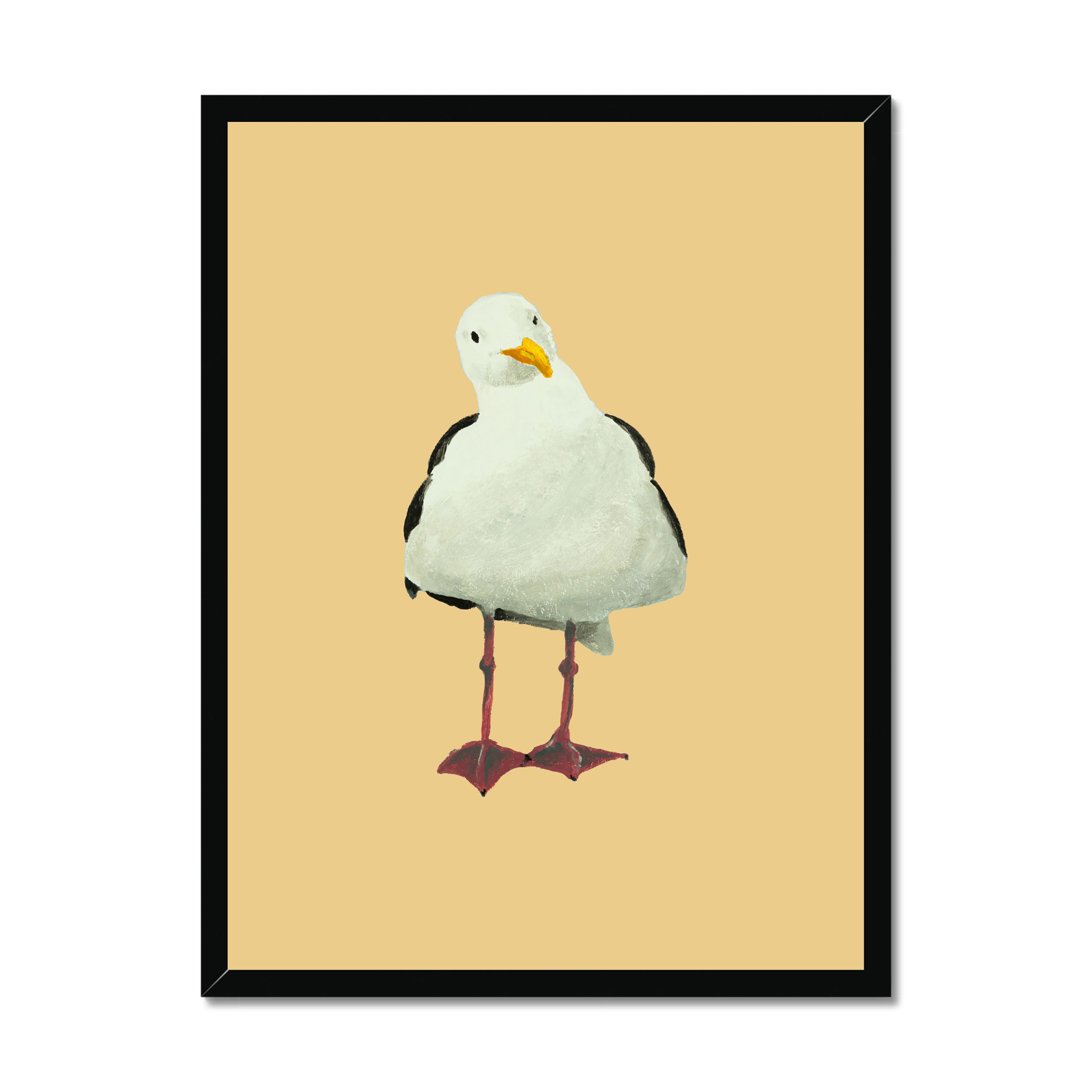 Seagull Painting - Bird Art Print - Yellow Sand - Black Framed