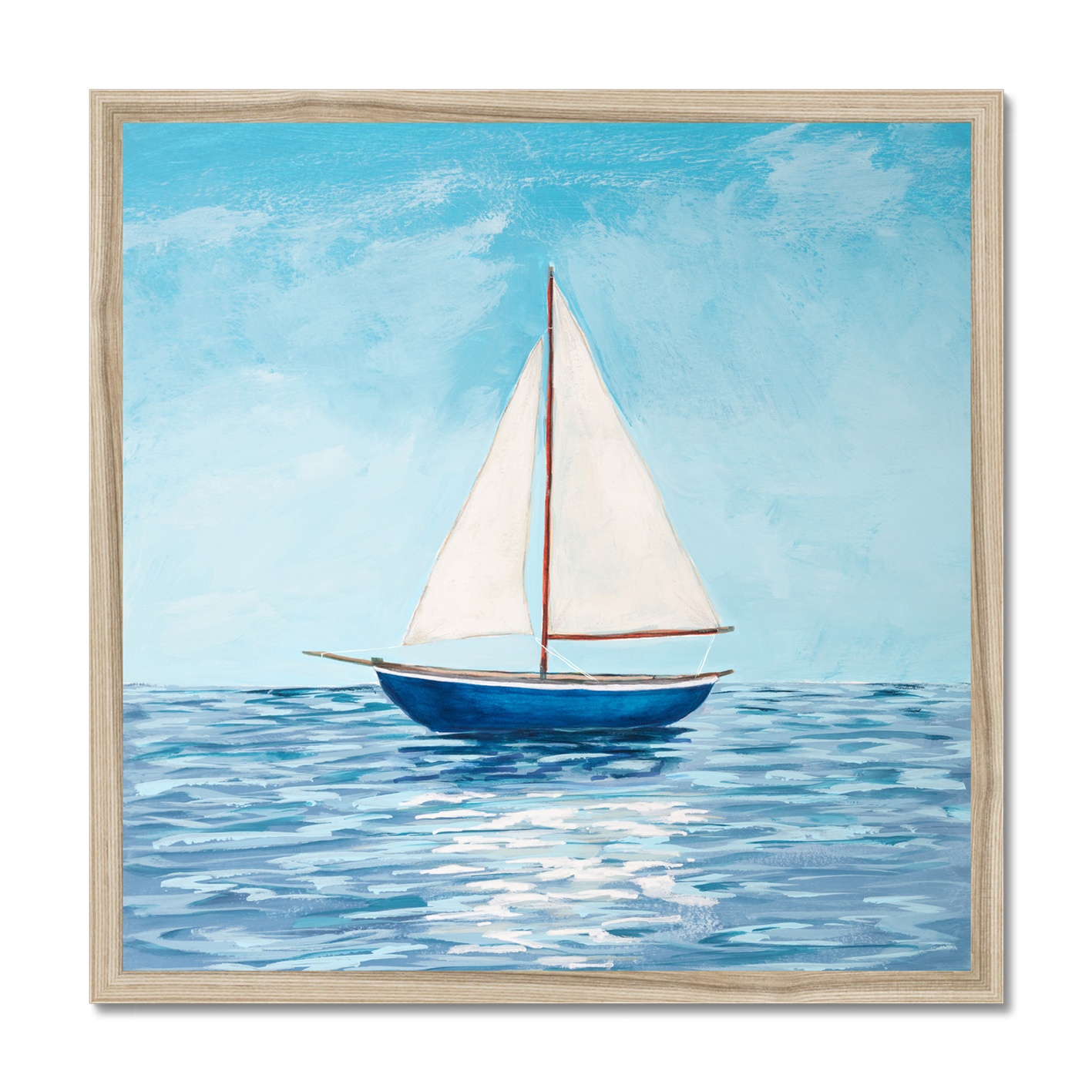 Blue Horizon Sailing Boat Painting  - Natural Frame