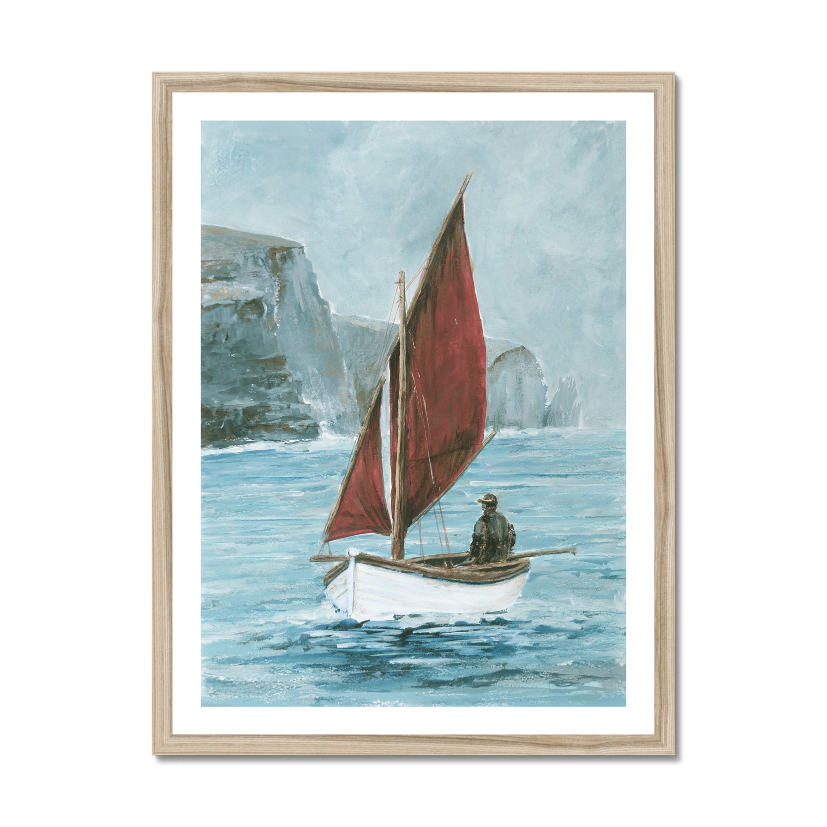 Cornish Crabber Boat Painting - Natural Frame