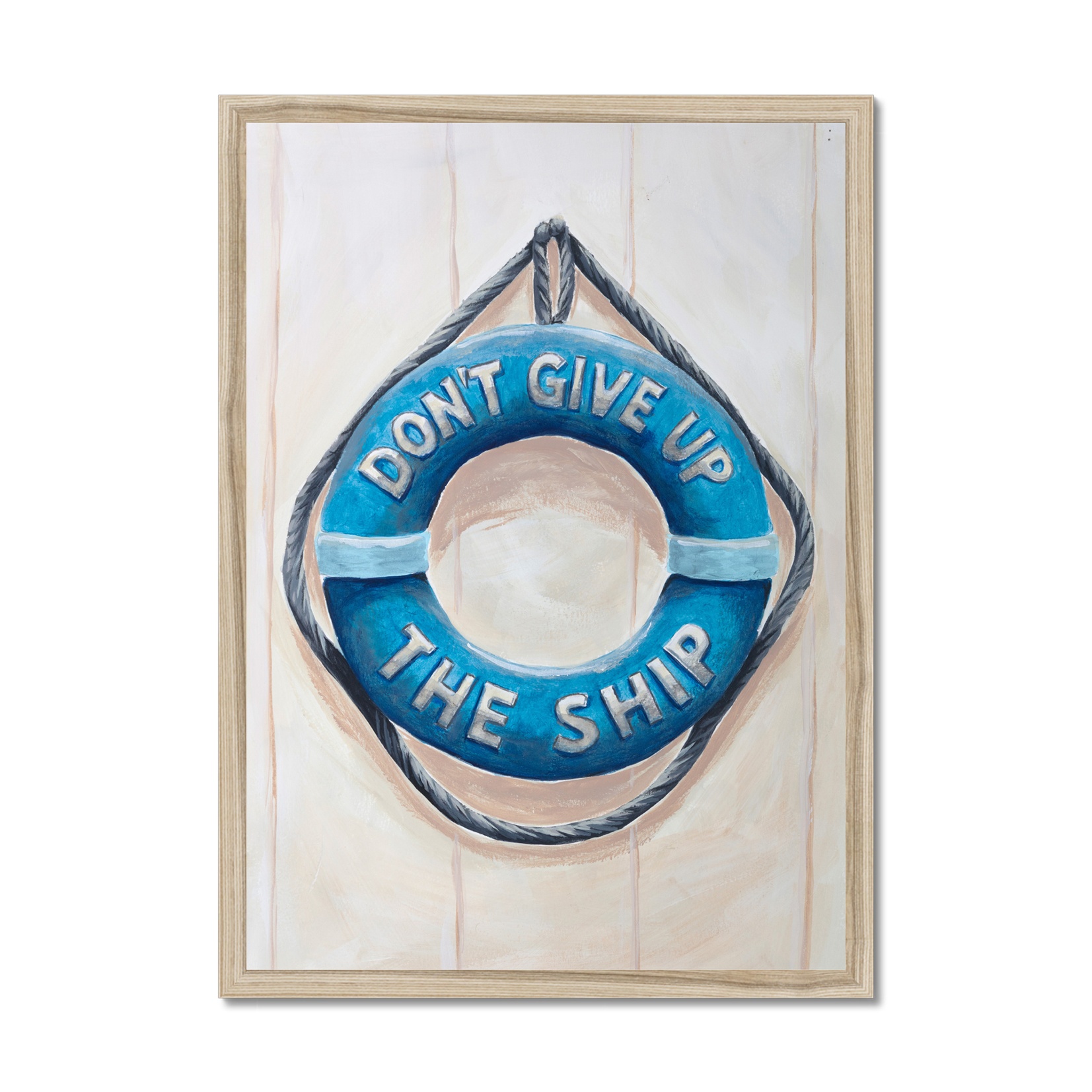 Don’t Give Up The Ship Life Buoy Painting - Natural Frame