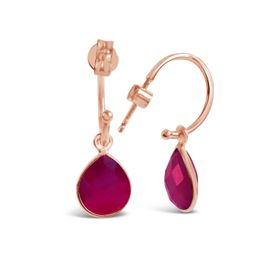 Ruby Drop Hoop Earrings | Rose Gold / July